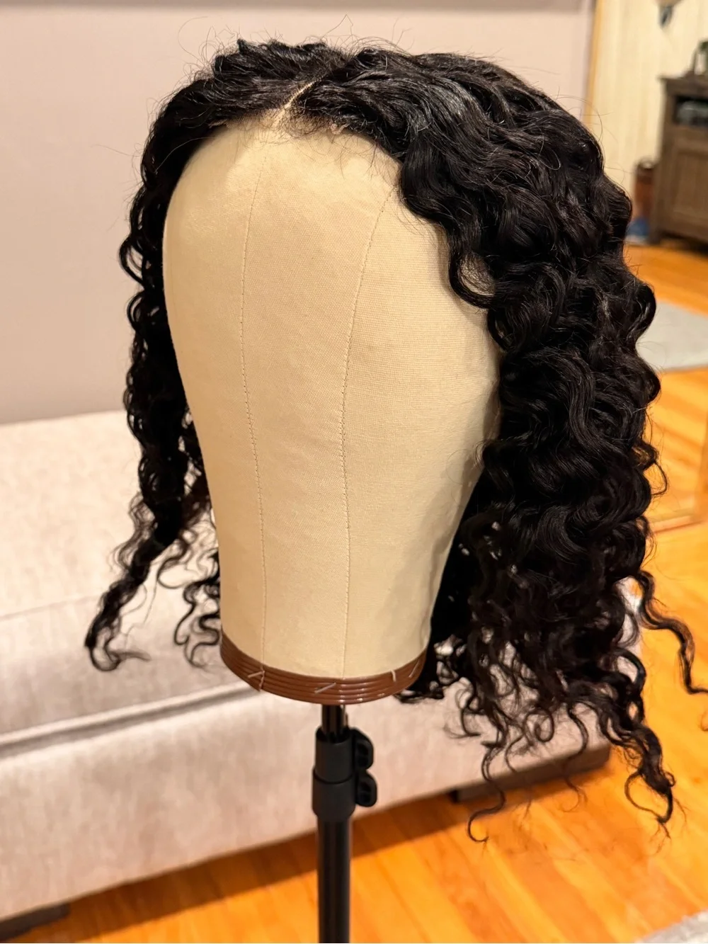 16” Natural Black Water Wave Human Hair Bob Wig 2x6 HD Lace Front 200% Den #231